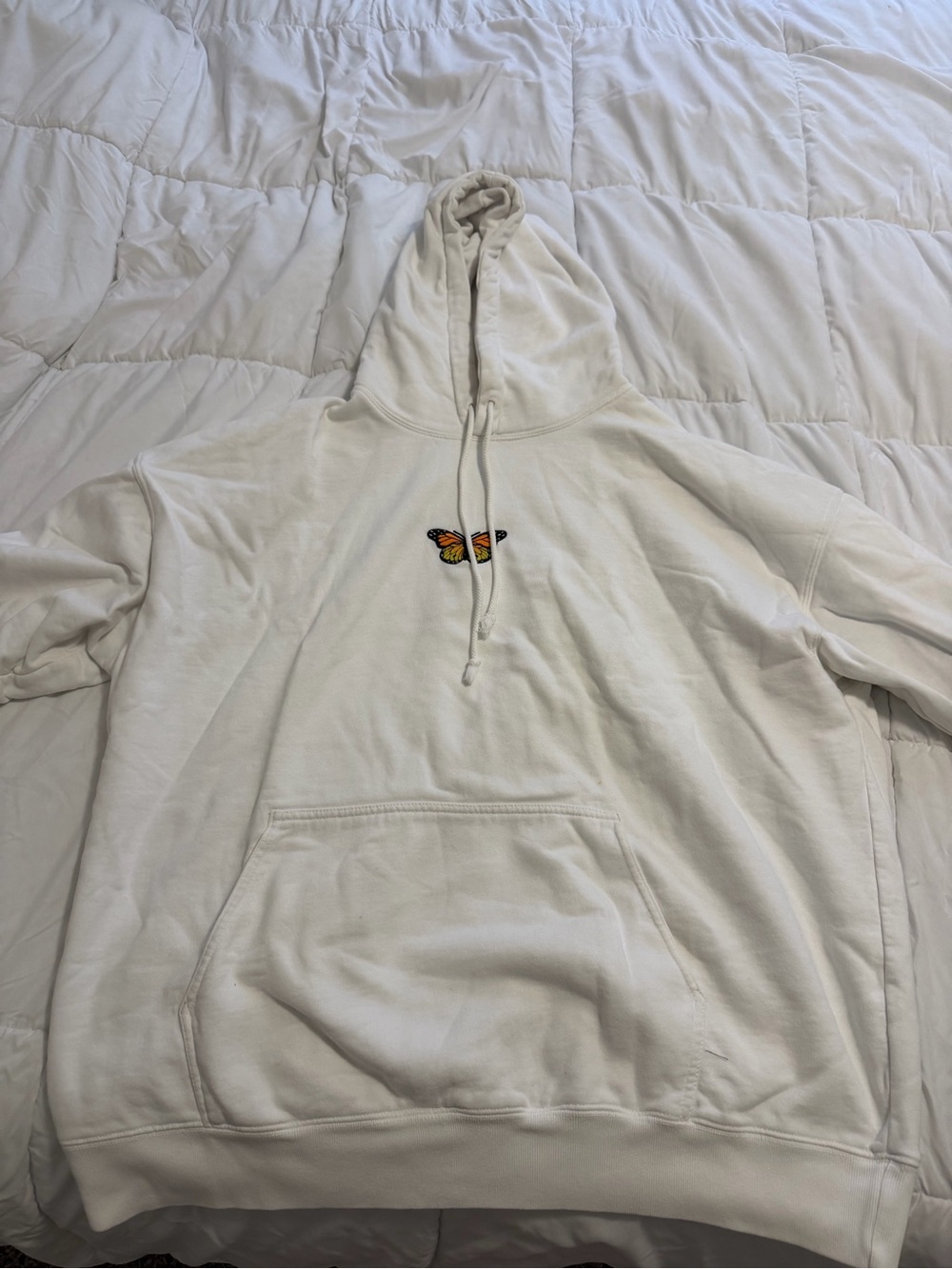 Brandy Melville White Hoodie with Small Butterfly Patch